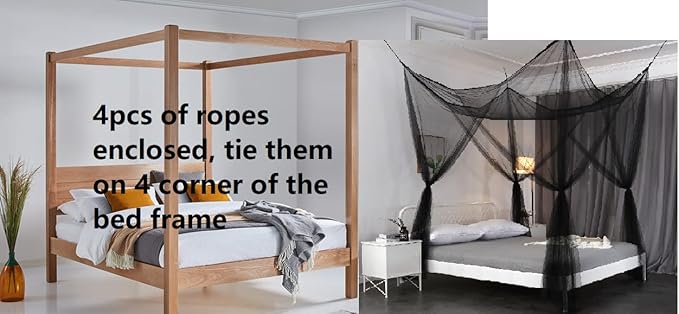 OctoRose Four Post Mosquito Net for Bed Canopy -Fits Queen, King, California King Beds-Indoor & Outdoor Use- Cream