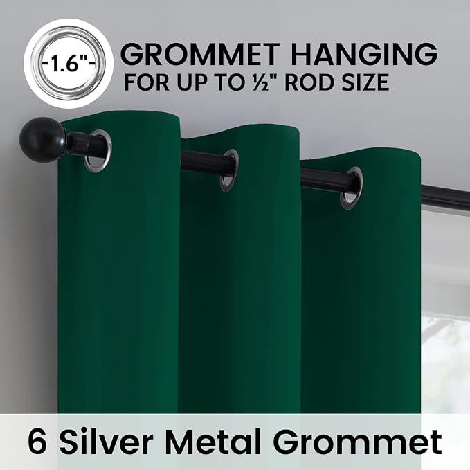 SimpleHome Dark Green 100% Blackout Curtains Room Darkening Living Room 72 | - Image 7