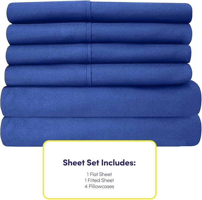 Full Size Bed Sheets - 6 Piece 1500 Supreme Collection Fine Brushed Microfiber Deep Pocket Full Sheet Set Bedding - 2 Extra Pillow Cases, Great Value, Full, Royal Blue