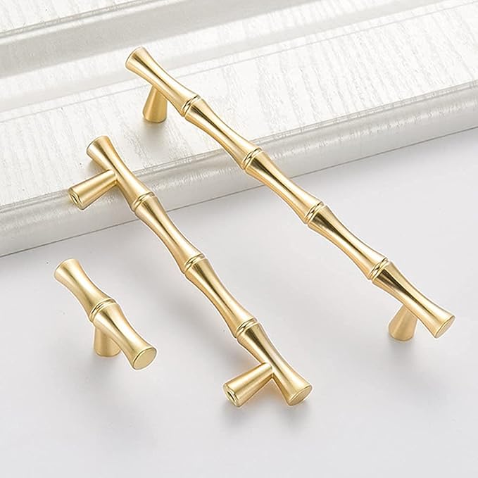 10pcs Cabinet Handles Hole Centers 5",Bamboo Shape Kitchen Cupboard Dresser Closet Drawer Door Pulls Gold