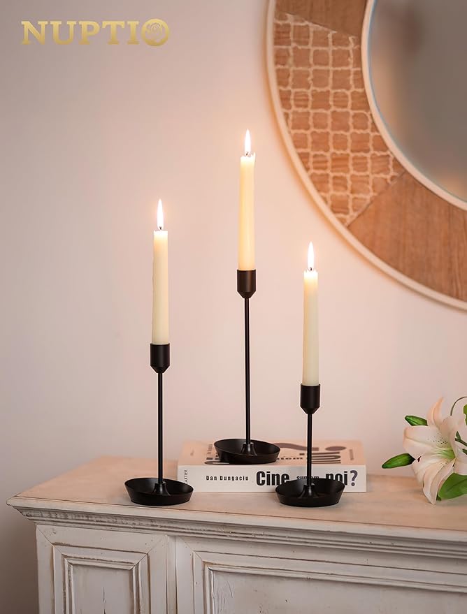 NUPTIO Black Candlestick Holders for Table: 6 Pcs Taper Candles Holders Bulk for Halloween - Tall Candle Stick Holder for Birthday Party Living Room Fireplace Centerpiece