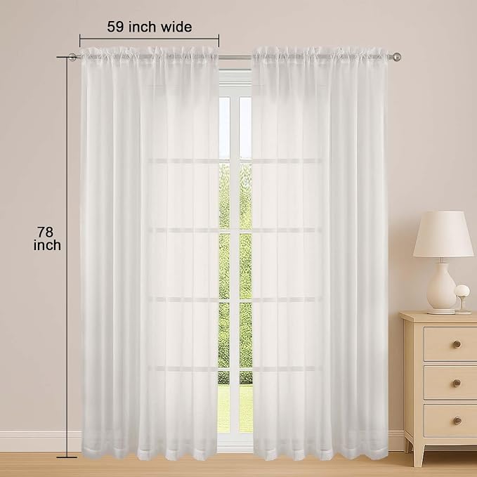 Ivory Sheer Curtains 78 Inches Long 2 Panels Set, Ivory Sheer Curtain - Image 2