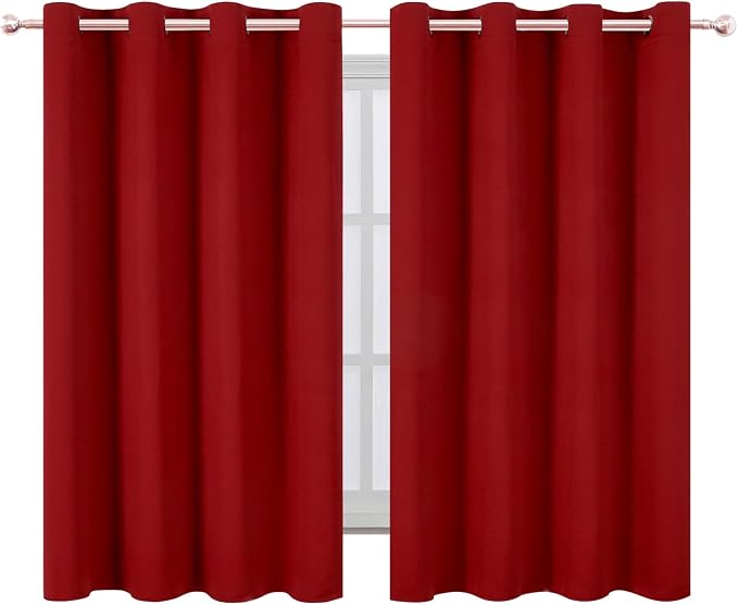 Blackout Curtains 66 x 54 Inch Long Red Curtains Set of 2 Panels Room Darkening - Image 2