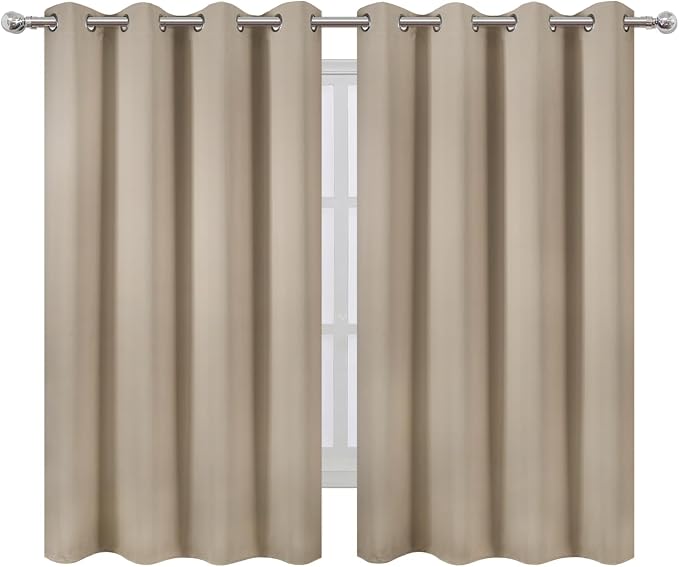 Blackout Curtains 66 x 54 Inch Long Khaki Curtains Set of 2 Panels Room - Image 2