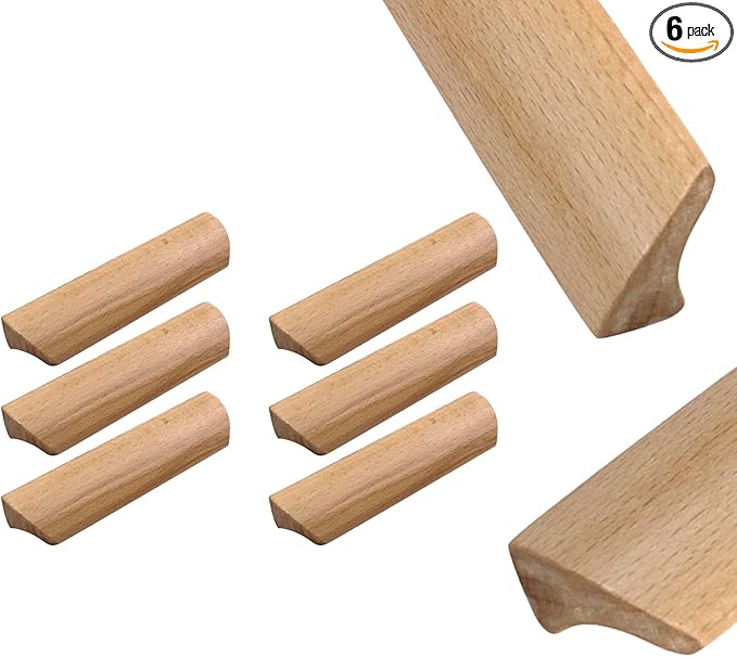 6Pcs 4.84" Wood Solid Furniture Pulls Handles, Painted Smoothly Wooden Handles Cupboard Closet Drawer Handle Pull,Hole Dis.3.78"