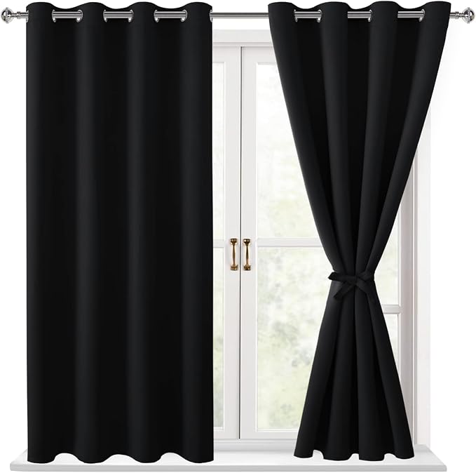 Blackout Curtains for Bedroom, 52 x 54 Inches Long, 2 Panels, Sewn by Hiasan