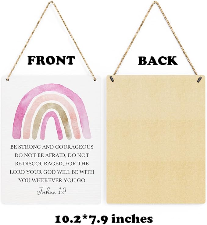 Inspirational Boho Scripture Wall Art Bible Verses Joshua 1:9 Wooden Hanging Sign Prayer Room Decor Religious Gift Christian Wall Decor for Home Office Bedroom Baby Boys Girls Room Nursery 8x10 Inches