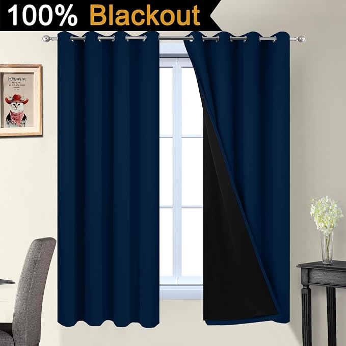 Yakamok Dark Blue 100% Blackout Curtains 63 Inches Long 52" Wide 2 Panels | - Image 3