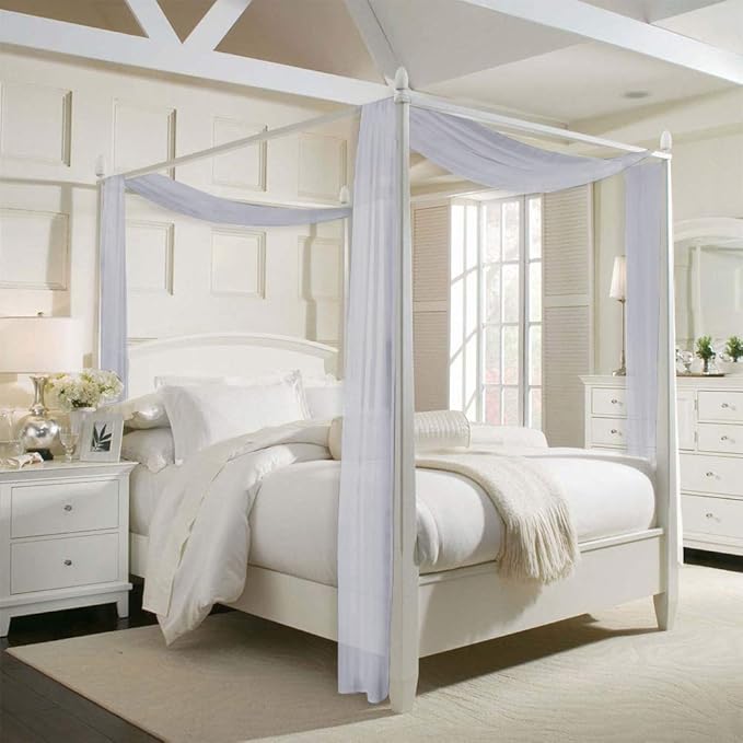 RYB HOME Sheer Curtains Valances-Bed Curtains, Kids Room Breezy Bedroom Window Valance Scarf for Canopy Frame Living Room Backdrop Table Runner,60 x 216 inch Long per Panel, 2 Panels, Dove Grey,Adult