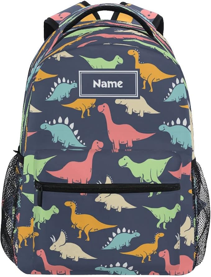 Custom Children's Name School Backpack Personalized Schoolbag Colorful DinosaurTravel Bag for Teens Girls Boys