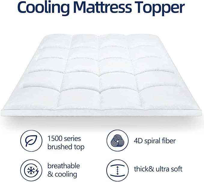 Mattress Topper Twin XL for Back Pain, Extra Thick Mattress Pad Cover, Plush Pillow Top, Deep Elastic Pocket,White,39"X80"+20"