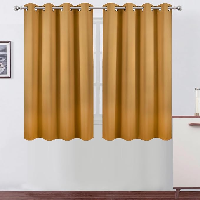 Blackout Curtains 66 x 54 Inch Long Mustard Yellow Curtains Set of 2 Panels by Lemomo