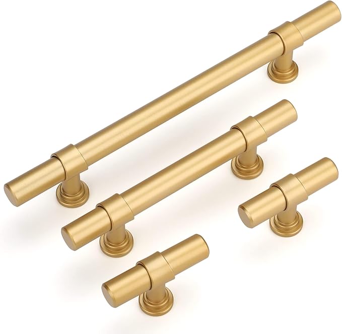 LONTAN 20 Pack Gold Cabinet Knobs Matte Gold Kitchen Cabinet Knobs for Dresser Drawers Brushed Gold T-bar Hardware for Dresser Bathroom