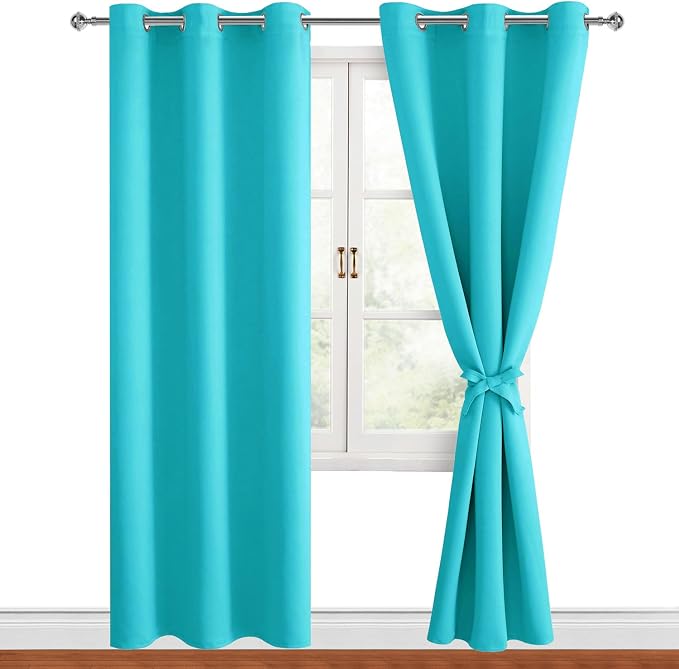 Blackout Curtains for Bedroom, 42 x 84 Inches Long, Turquoise | Thermal by Hiasan