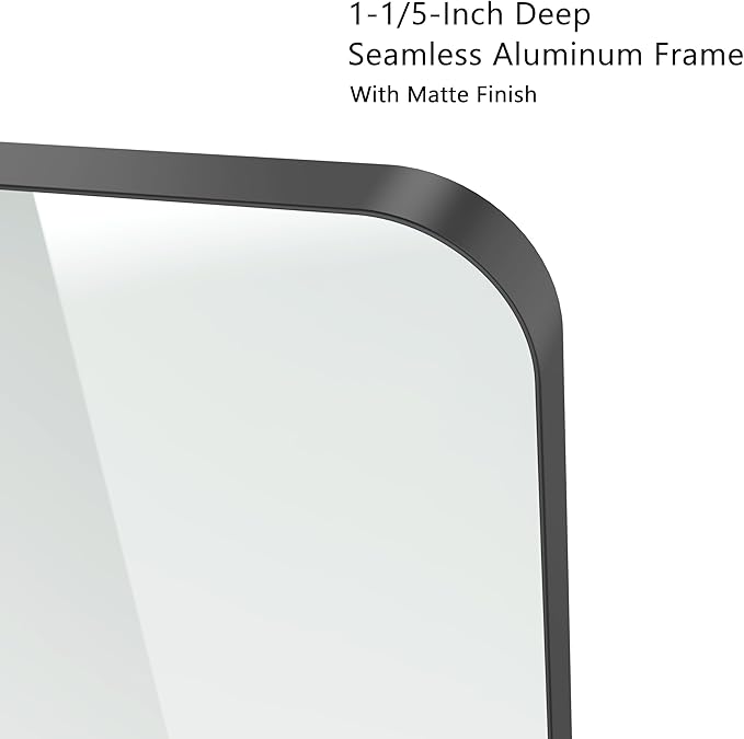 VocalStar Black Bathroom Mirror for Wall, 24 x 32 Inch Rounded Rectangle Metal Framed Bathroom Wall Vanity Mirror Farmhouse, 1/4-inch Shatterproof Glass | Ultra-Flush Hanging
