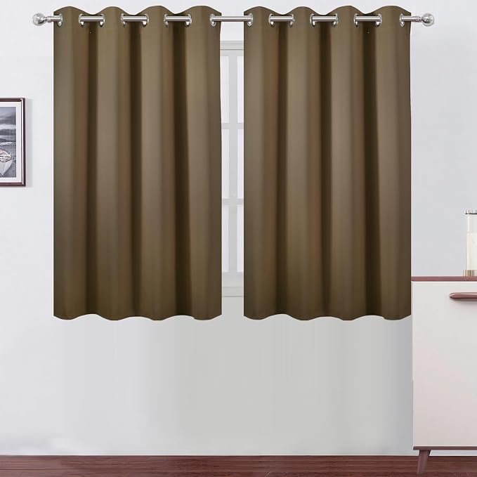 Brown Thermal Blackout Curtains/52 x 45 Inch/Set of 2 Panels Room Darkening by Lemomo