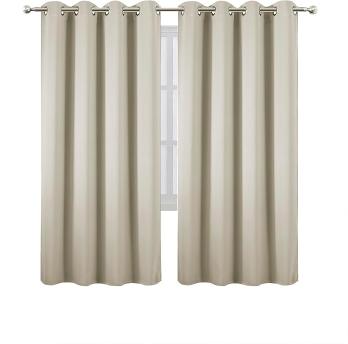 Blackout Curtains 66 x 72 Inch Long Light Beige Curtains Set of 2 Panels Room - Image 2