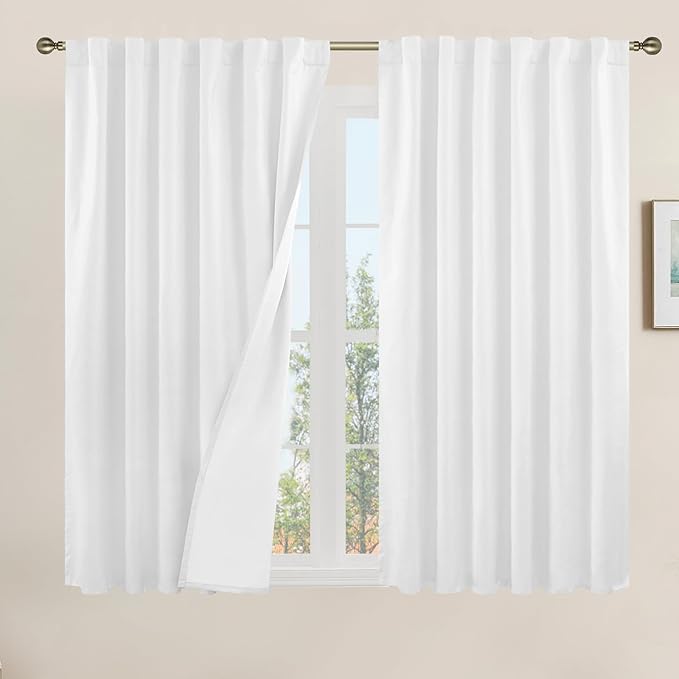 54 Inch White Linen Textured Blackout Curtains by LAMIT