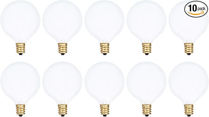 Simba Lighting Small Globe G16.5 Round Bulb 25W E12 Candelabra Base (10 Pack) for Chandelier, Ceiling Fan, Decorative Vanity Lights, Sconce, Aromatic Wax Warmer, Frosted Glass 120V, 2700K Warm White