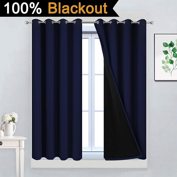 Yakamok Navy Blue 100% Blackout Curtains 45 Inches Long 52" Wide, 2 Panels | - Image 2
