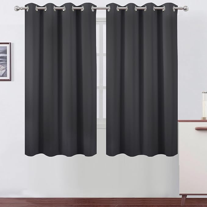 Dark Grey Blackout Curtains 66 x 63 Inch Length/Set of 2 Curtain Panels/Thermal by Lemomo