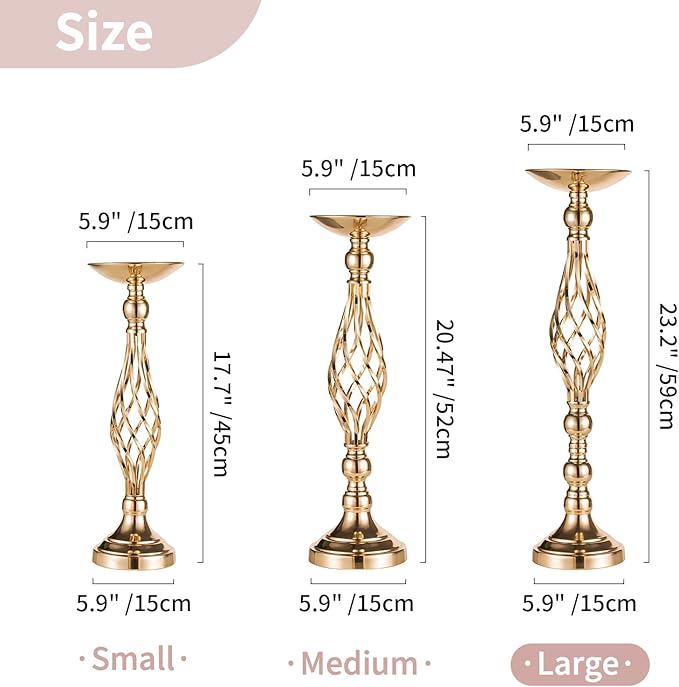 Versatile Metal Flower Arrangement Stand & Pillar Candles Holder Set for Wedding Party Dinner Centerpiece Event Restaurant Hotel Decoration (2 x L, Gold)