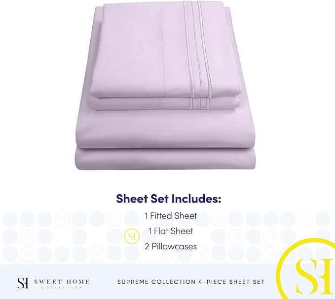 King Size Sheets - Breathable Luxury Bed Sheets with Full Elastic & Secure Corner Straps Built In - 1800 Supreme Collection Extra Soft Deep Pocket Bedding Set, Sheet Set, King, Lilac