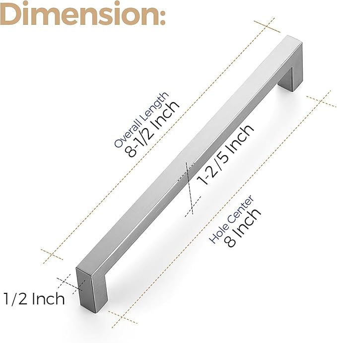 Ravinte 20 Pack 8 Inch Square Cabinet Handles - Satin Nickel & Brushed Nickel Drawer Pulls - Kitchen Cabinet Hardware