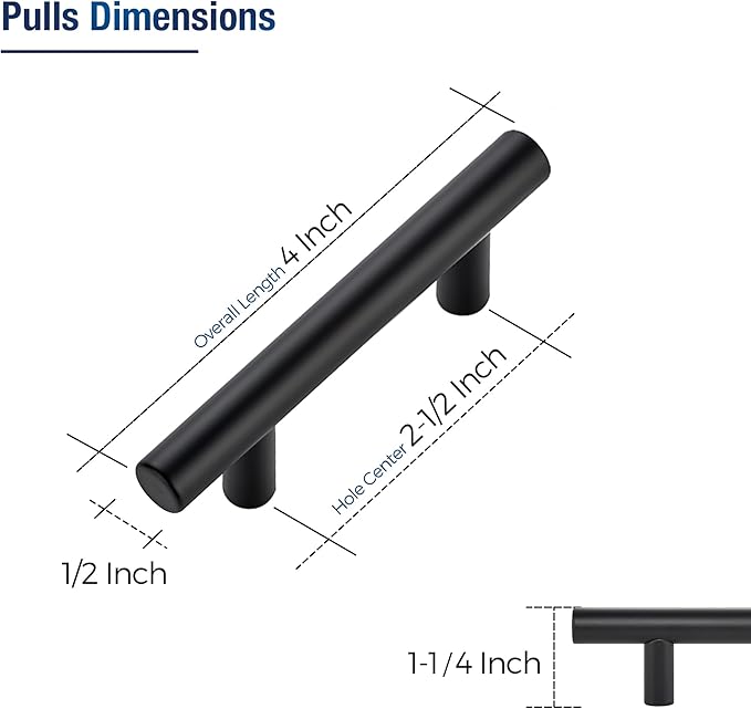 JOY DECOR 15 Pack Cabinet Handles, Black Cabinet Pulls, 2-1/2 in Hole Center Kitchen Hardware, Stainless Steel T Bar Handles for Dresser Drawers