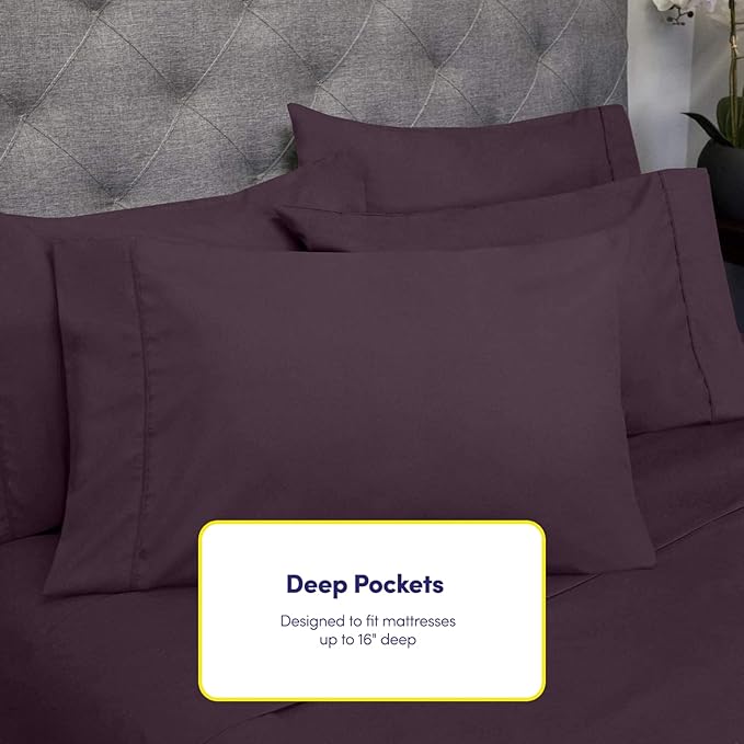 King Size Bed Sheets - 6 Piece 1500 Supreme Collection Fine Brushed Microfiber Deep Pocket King Sheet Set Bedding - 2 Extra Pillow Cases, Great Value, King, Purple