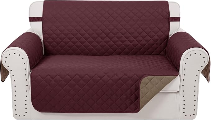 Reversible 45" Small Loveseat Sofa Covers, Burgundy/Camel | Loveseat Covers by LuxshareHome