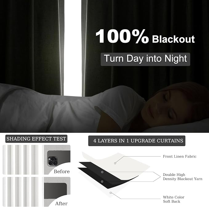 Topfinel Snow White 100% Blackout Linen Curtains - Image 4