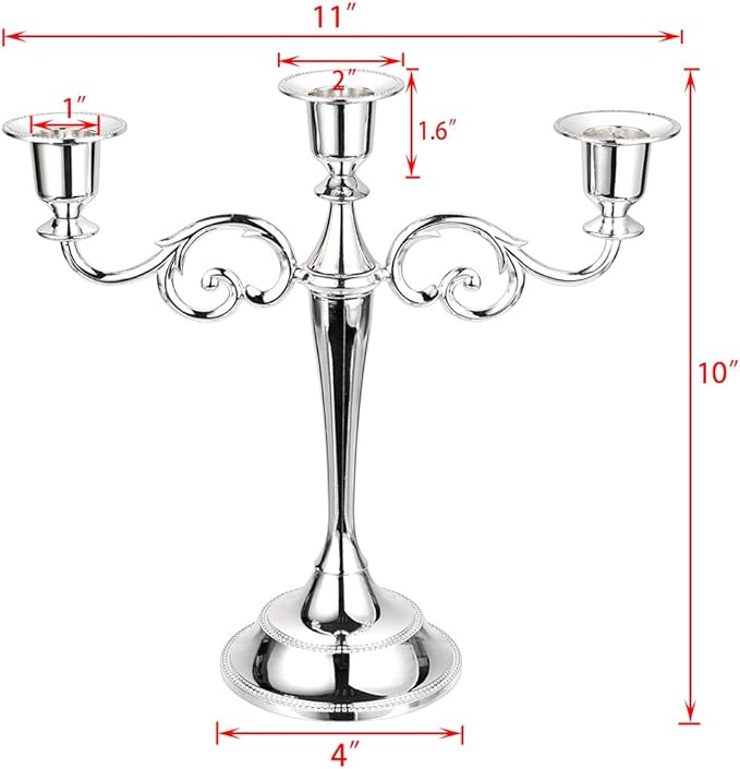 OwnMy 3 Arms Metal Candelabra Candlestick Silver European Elegant Candle Holder Candle Stand for Wedding Dining Table Christmas Party Home Decoration (Silver Tone)
