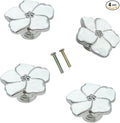 4pcs White Flower Petal Handles Kitchen Cabinet Drawer Knobs & Pulls (Silver, 8 Screws)
