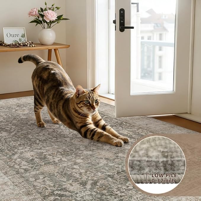 10x12 Area Rugs Living Room: Bedroom Washable Carpet Warm Taupe | Vintage Boho - Image 9