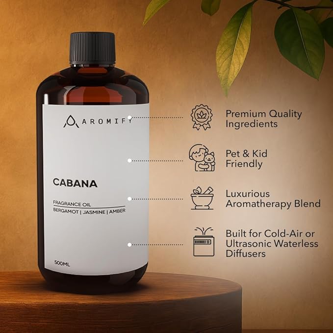 Cabana Diffuser Oil,16.9 FL Oz, 500 mL Diffuser Fragrance Oil for Home, Spa & Office, Luxury Hotel Blend of Natural Essential Oil, Bergamot & Amber Scent.