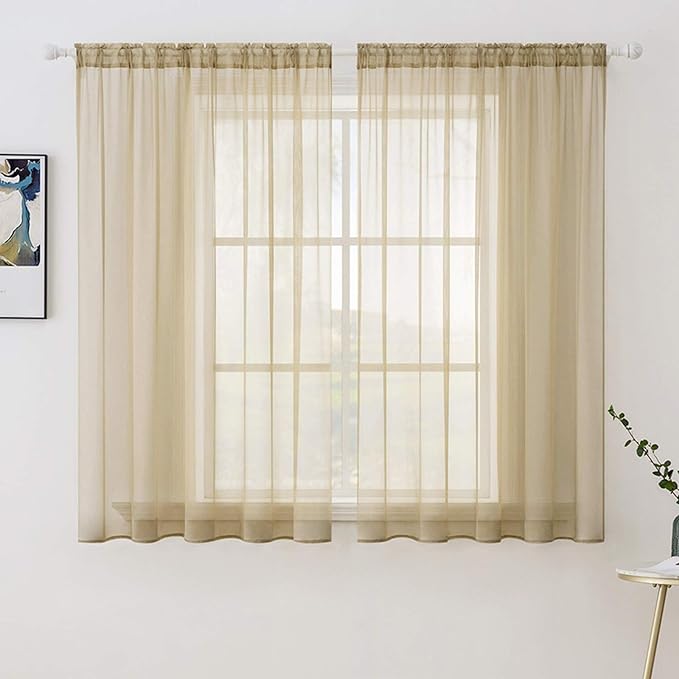 MIULEE 2 Panels Sheer Curtains for Living Room 54 X 63 Inches Beige | Window by MIULEE