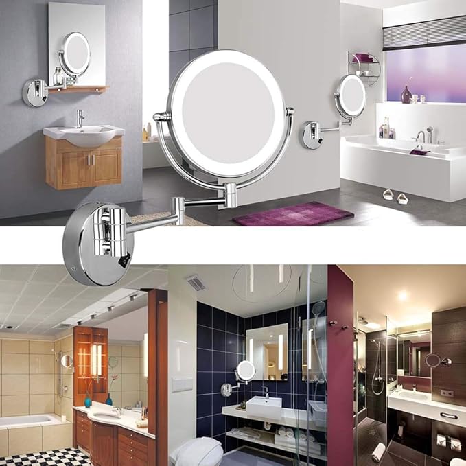 8Inch 10X Magnifier with LED Light Wall-Mounted Bathroom Mirror Wall Mounted Makeup Mirror Extended to 17 Inches Powered by USB Charging for Bathroom Hotels,Chrome (Color : Blackbronze)
