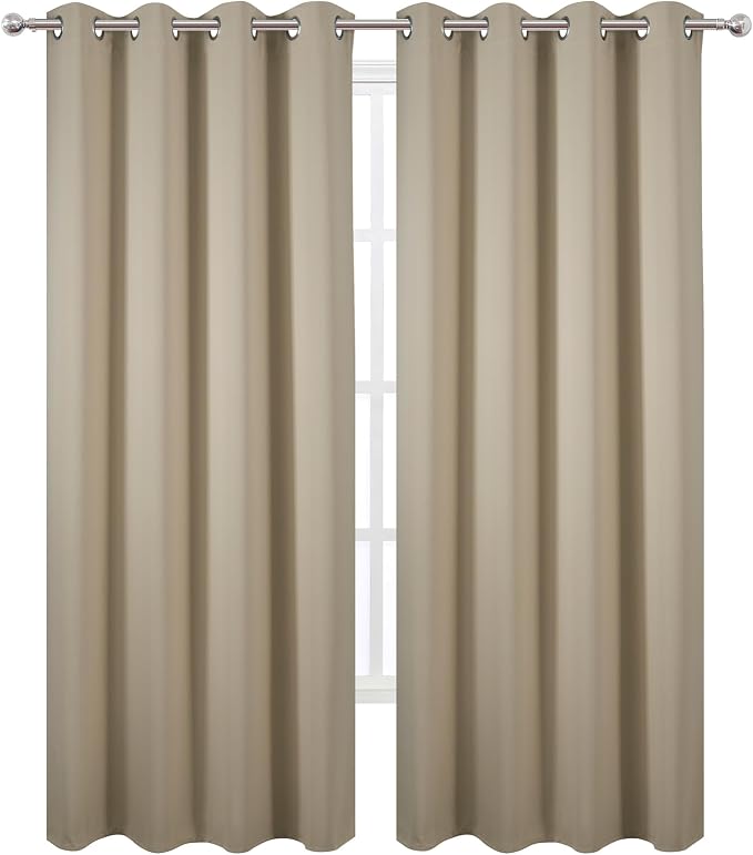 Blackout Curtains 52 x 90 Inch Long Beige Curtains Set of 2 Panels Room - Image 2