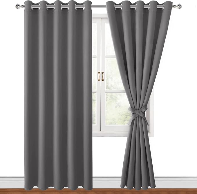 Blackout Curtains for Bedroom, 60 x 84 Inches Long, Light Grey | Thermal by Hiasan