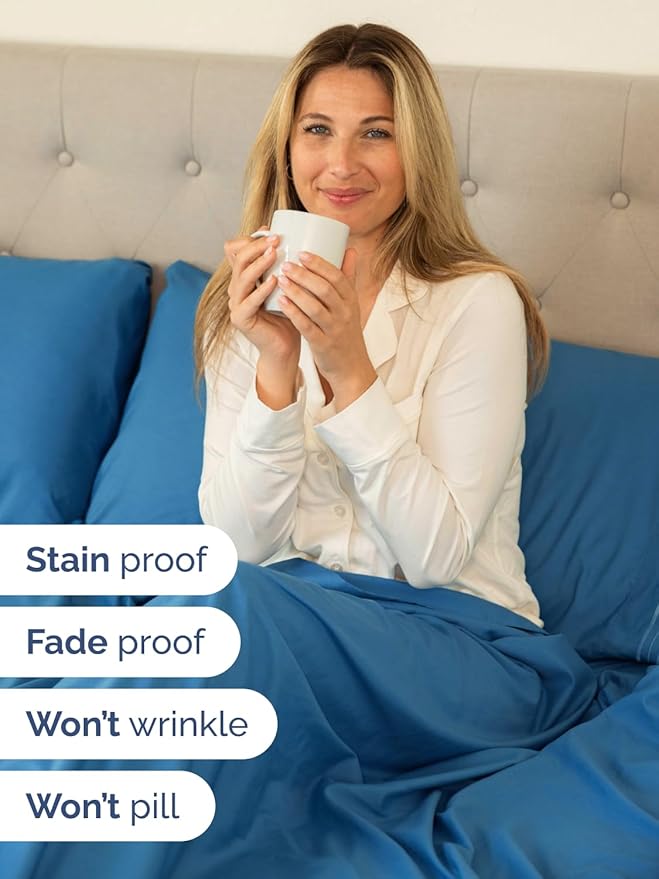 Extra Deep Twin Sheet Set - 4 Piece Breathable & Cooling Sheets - Hotel Luxury Bed Sheets Set - Easy & Secure Fit - Soft, Wrinkle Free & Comfy Sheets Set - Denim Blue Sheet Set with Extra Deep Pockets