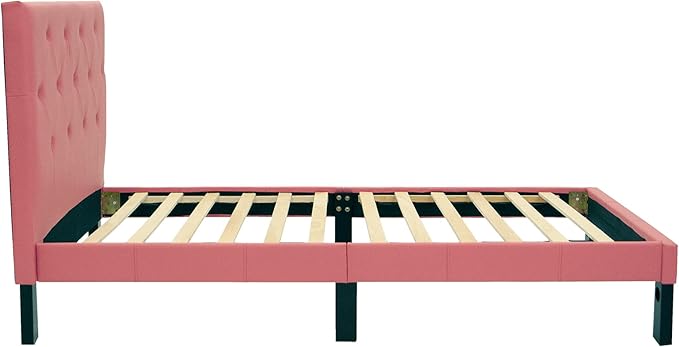 Poundex PU Upholstered Platform Bed, Twin, Pink