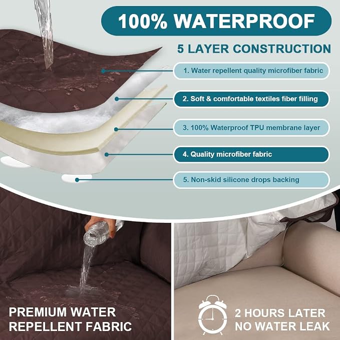 Turquoize 100% Waterproof Sofa Covers Chaise Lounge L Shape Sofa Protector - Image 3