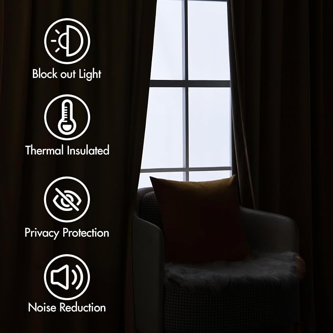 MIULEE Velvet Curtains 52x72 inches 2 Panels Gold Brown Blackout Curtains | - Image 5