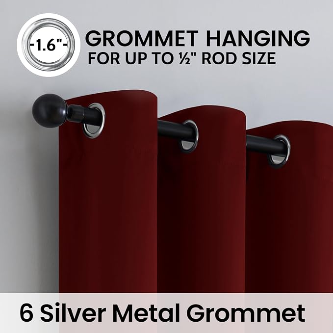 SimpleHome Burgundy Red 100% Blackout Curtains Room Darken Living Room 72 | - Image 6