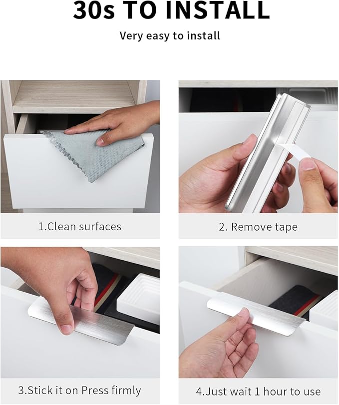 5 Pack 6 inch self Adhesive Cabinet pulls Silvery Finger pulls for cabinets Stick on Handles Concealed Cabinet Edge pulls for Drawer Pull Seam Drawer Flat