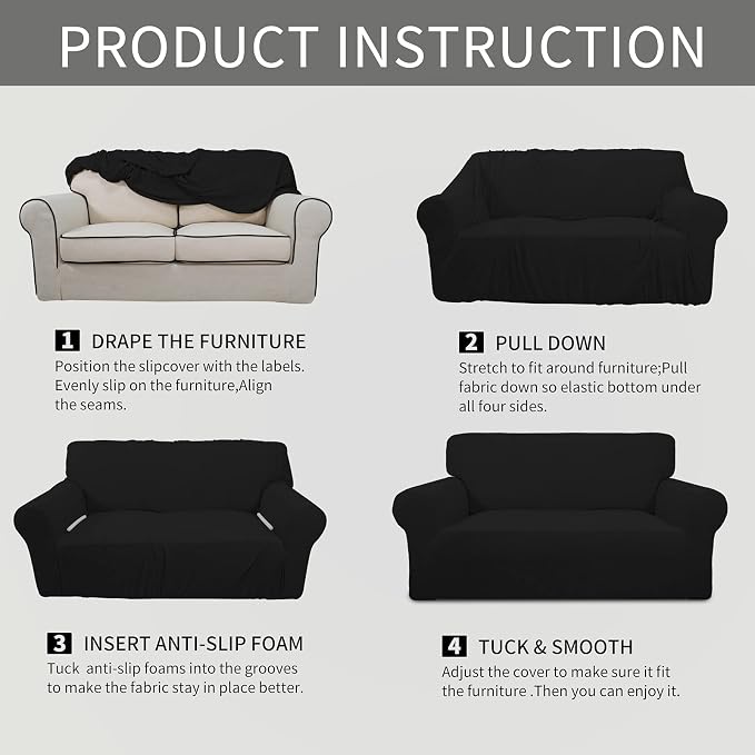 Easy-Going Stretch Oversized Loveseat Couch Covers Washable Black | 1-Piece - Image 6