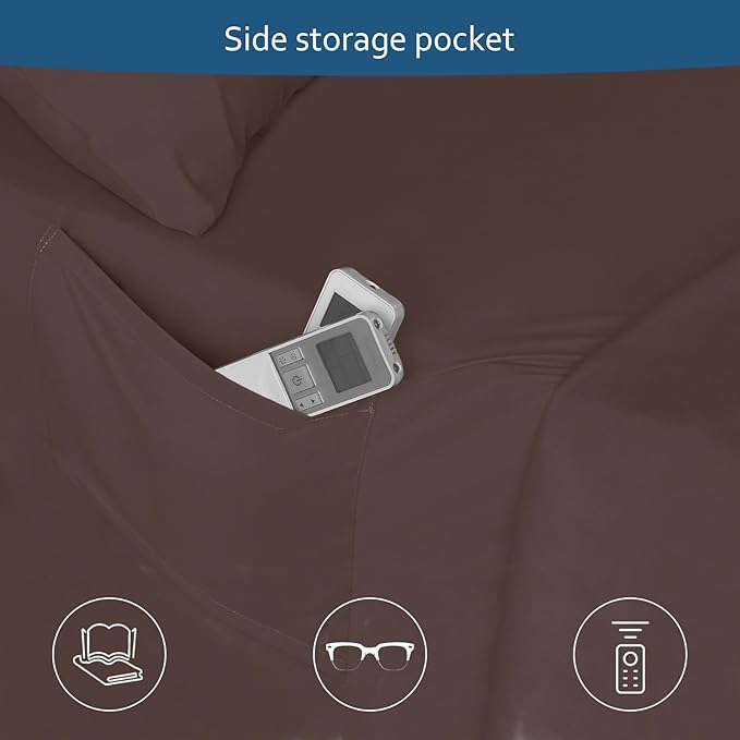 King Size Sheets Set for Air Mattress - Deep Pocket King Sheet Set - 3Pcs Side Storage Pocket Fitted Sheet & Pillowcases Easily Fits 16in to 24in Pillow Top Air Bed Mattress - Brown