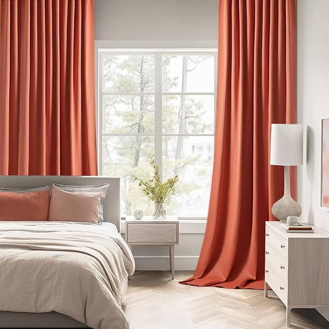 MIULEE Fall Burnt Orange Back Tab Blackout Curtains 52"x102" Length 2 Panel | - Image 2