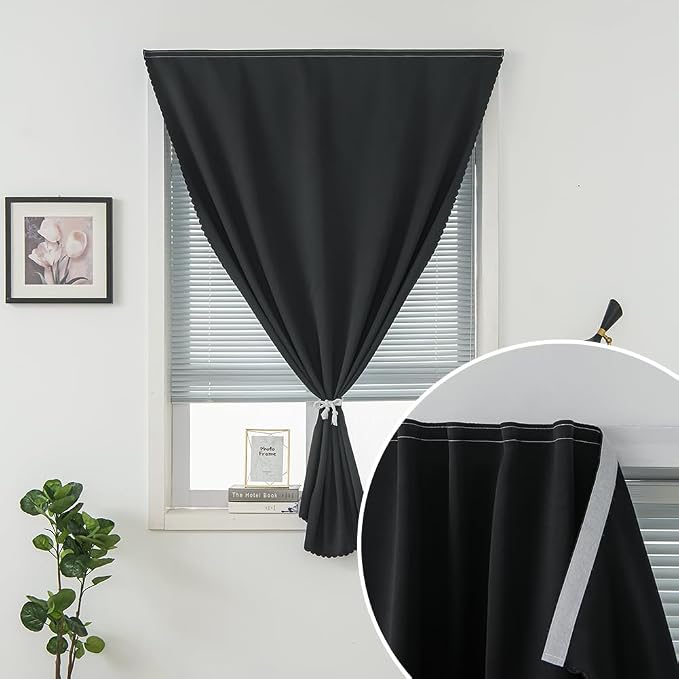 Blackout Curtains with Self Adhesive Tape No Rod No Drill Easy Install Window - Image 6